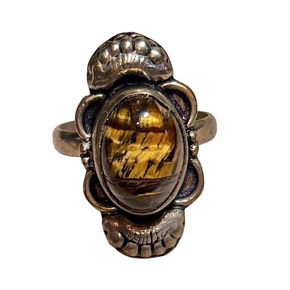 Sterling Silver tiger’s eye Navajo Pattern RingEstate Jewelry